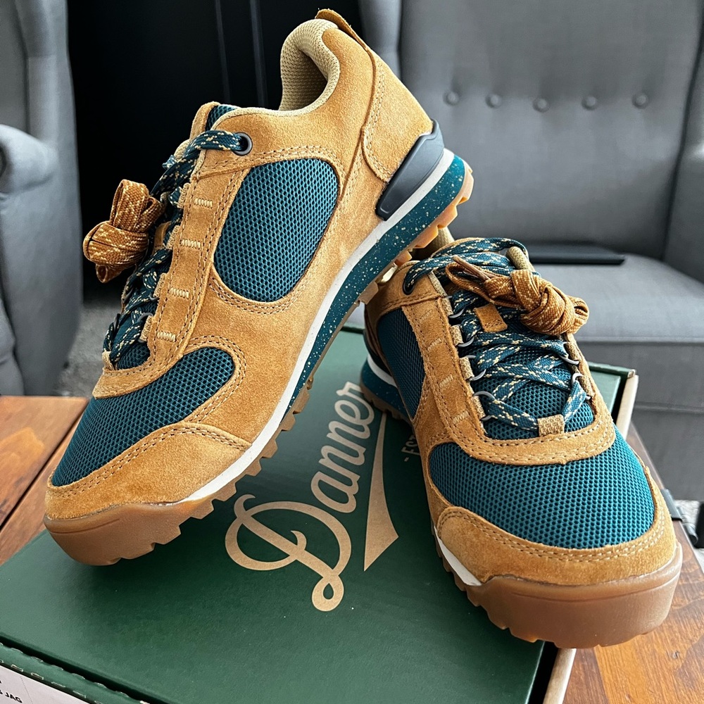 Danner teal and tan hiking/trail shoes size 8